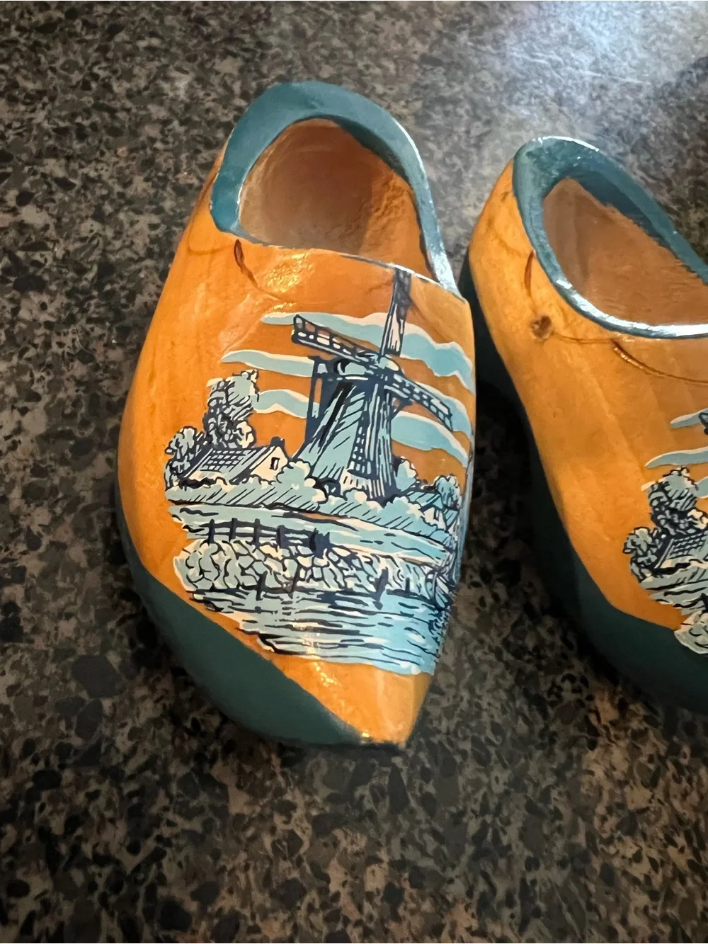 🦋 Minature Dutch Wooden Clogs in Teal and Natural Wood